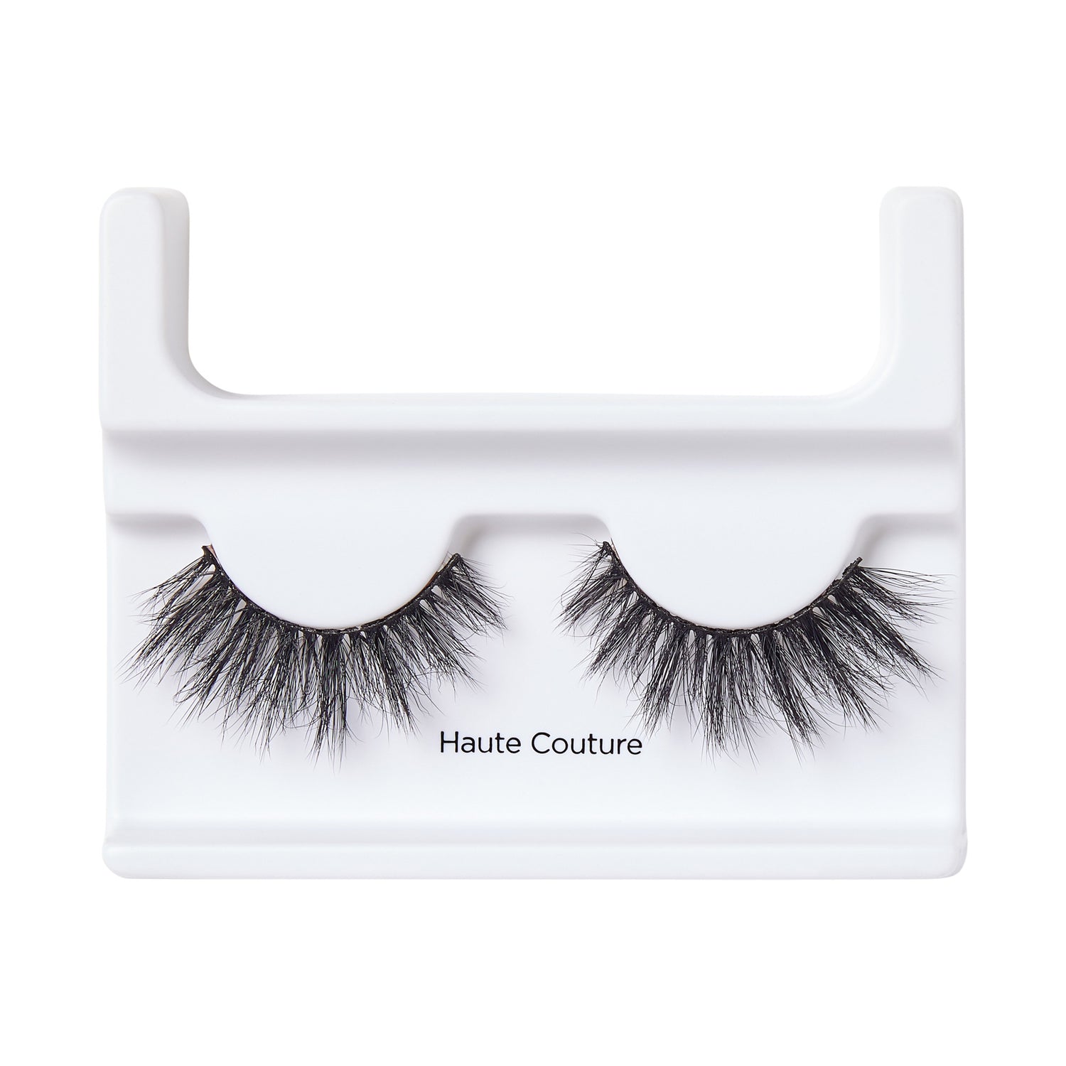 Pair of dense, black false eyelashes labeled \