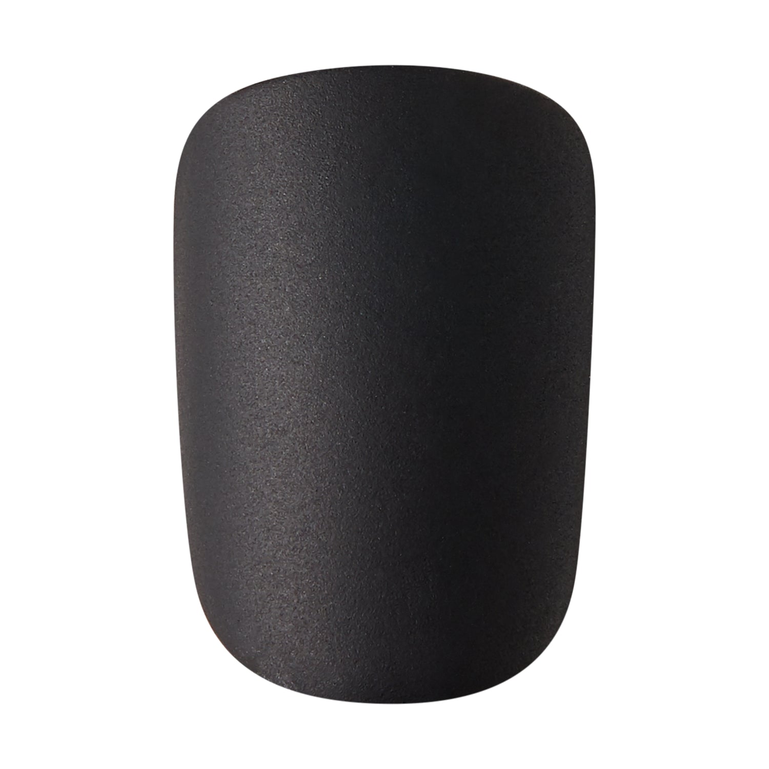Solid matte black press-on nail with a slightly rounded square shape, representing the \