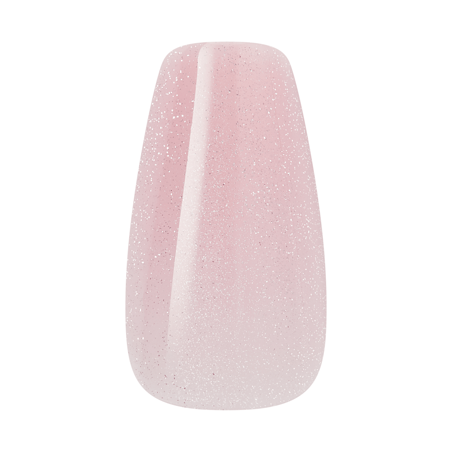 Pink glitter nail polish swatch on white background