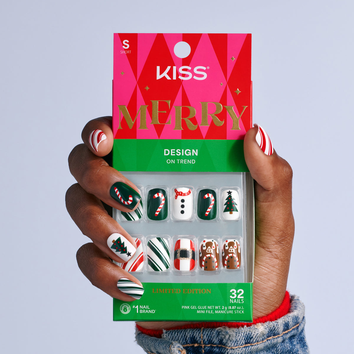 Kiss Merry Holiday Press On Fake Glue Nails - Sugar Knit | Design, Multicolor, Short, Squoval