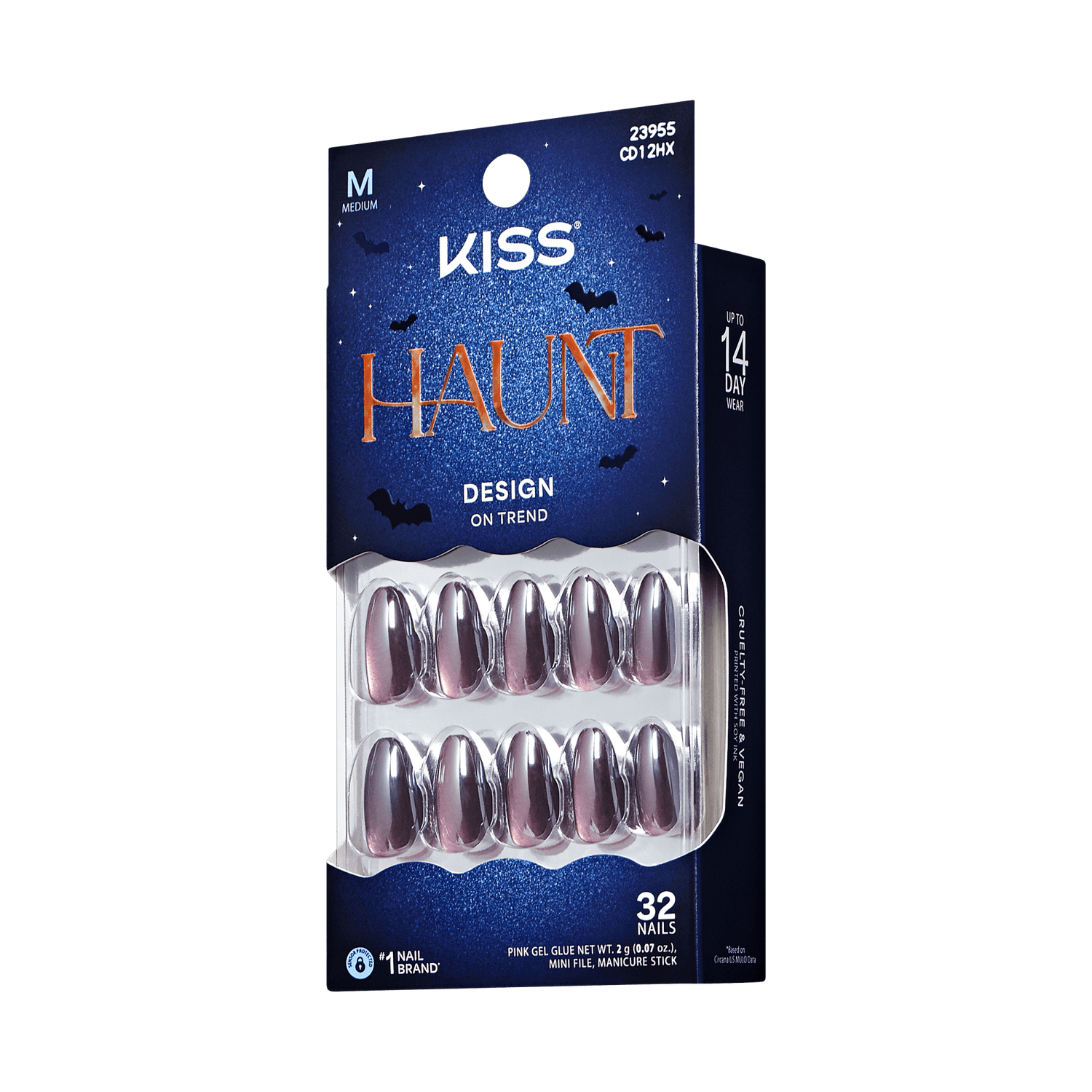 Kiss Haunt Halloween Press On Fake Glue Nails - Fangtastic | Design, Purple, Medium, Almond