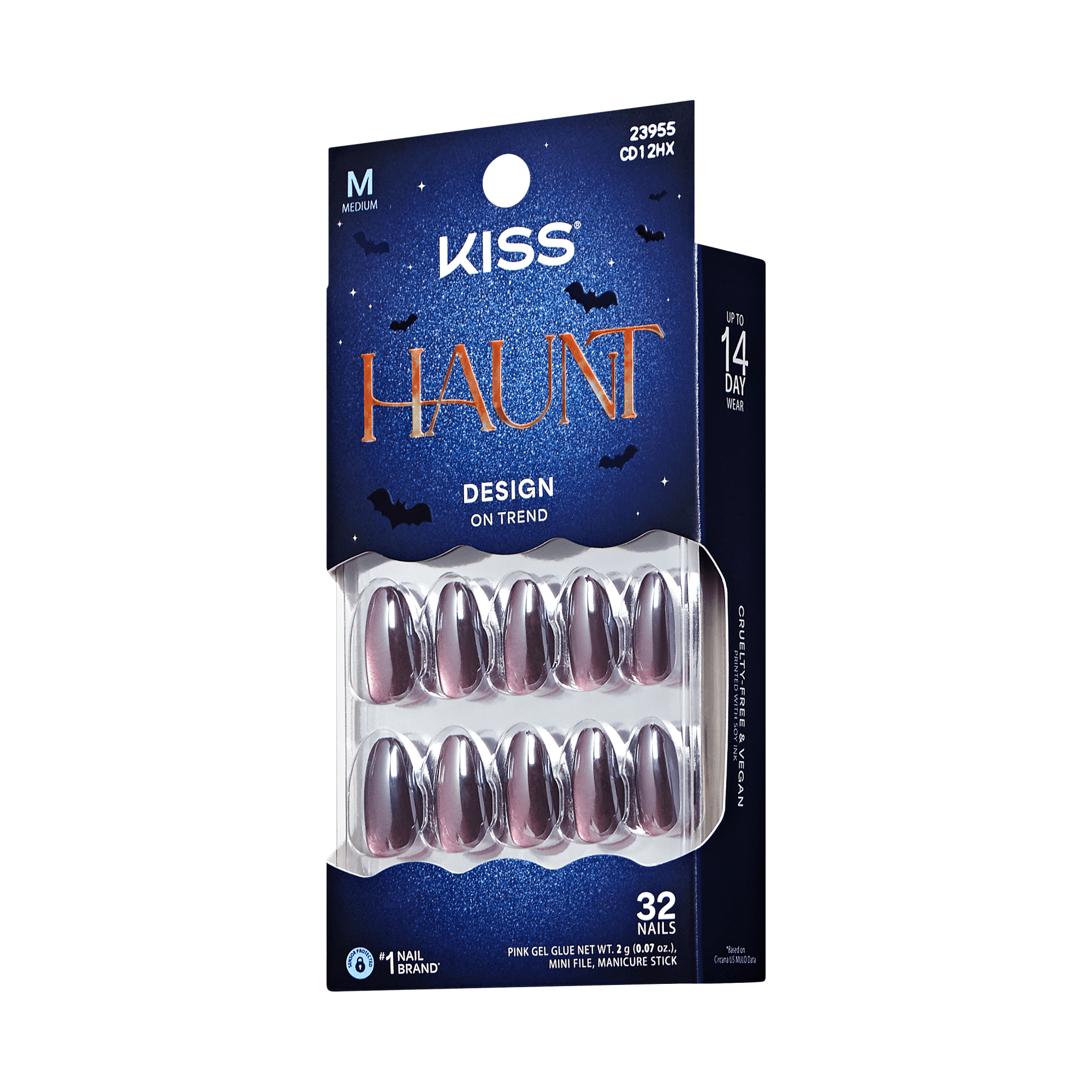 Kiss Haunt Halloween Press On Fake Glue Nails - Fangtastic | Design, Purple, Medium, Almond