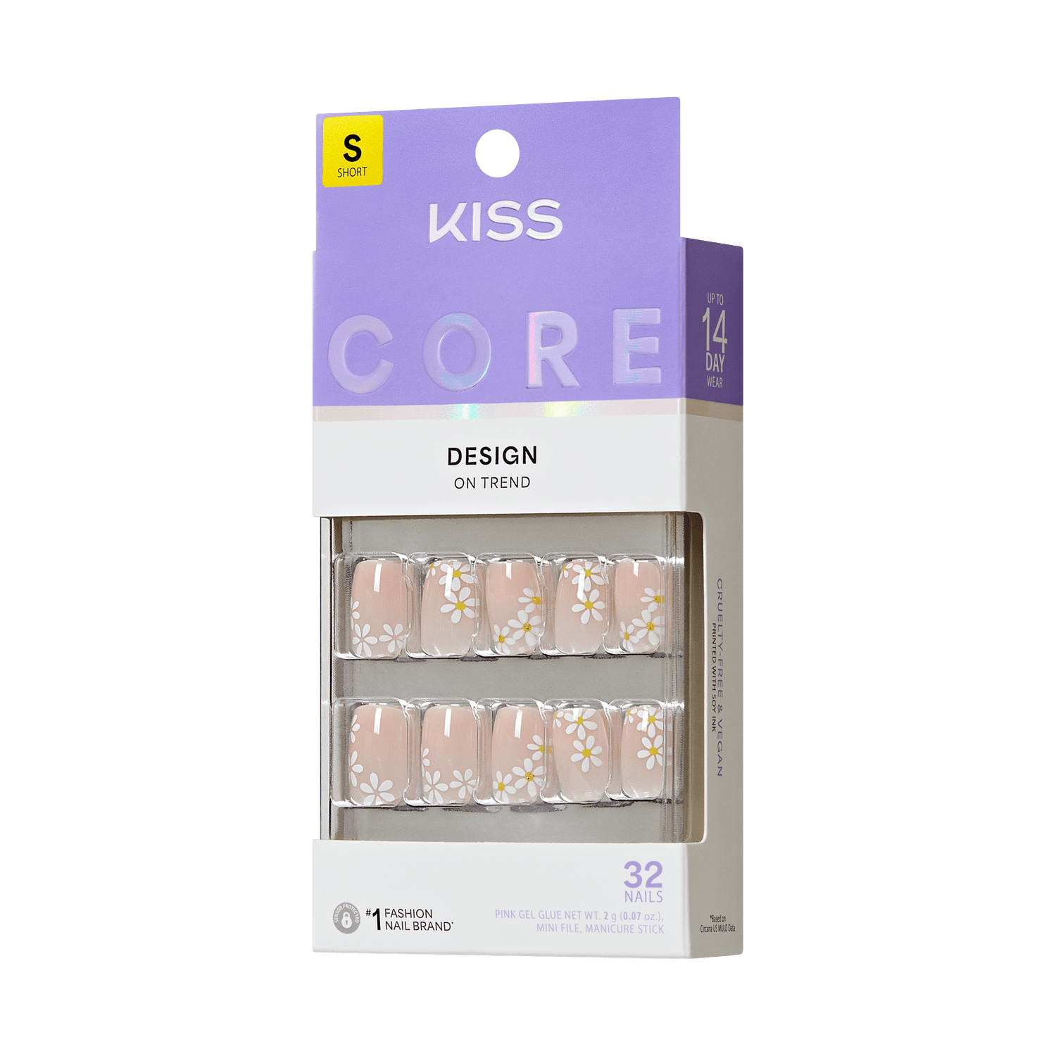 KISS Core Design Short Nails, Daisy Print, 32 Count