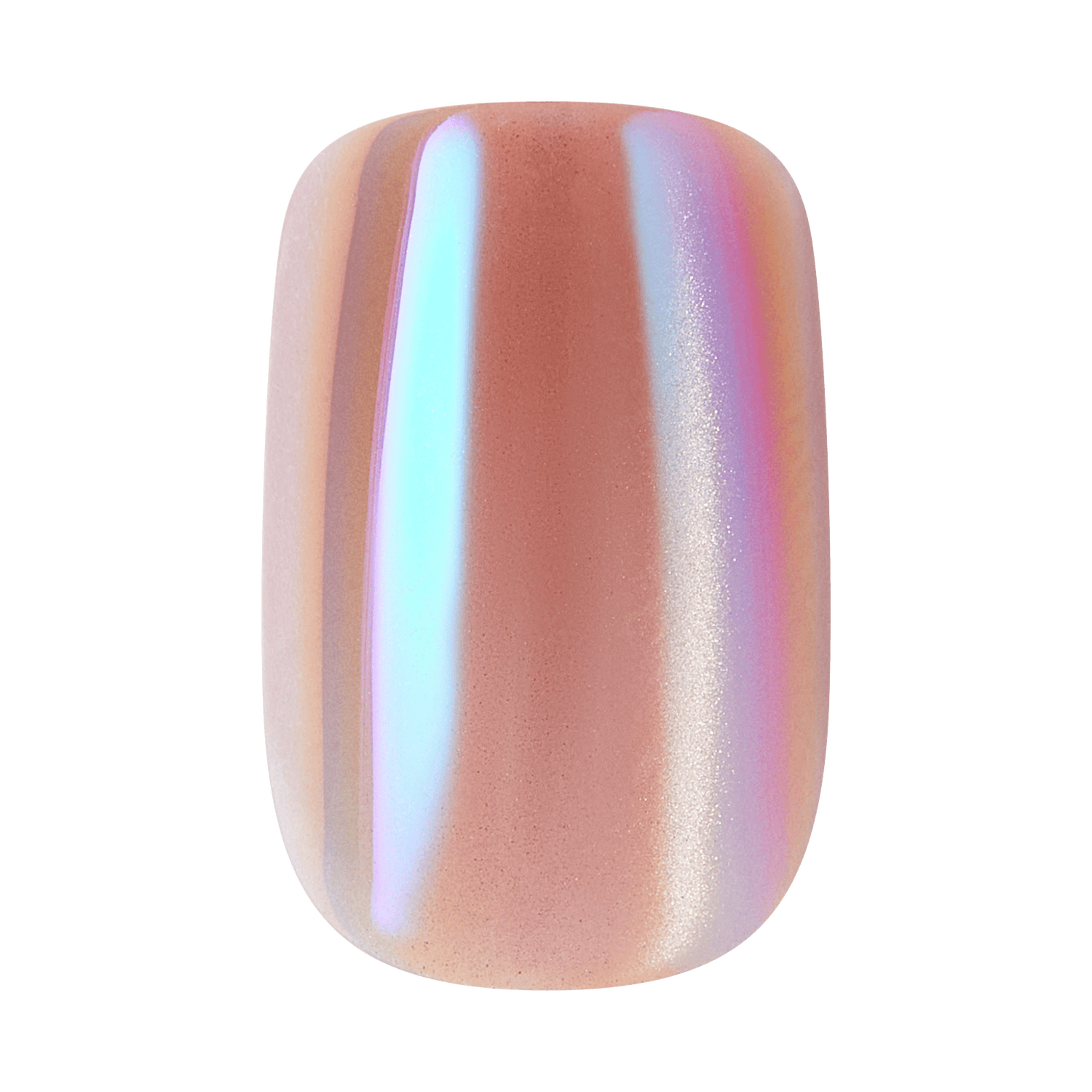 Holographic nude nail polish swatch with iridescent shimmer finish