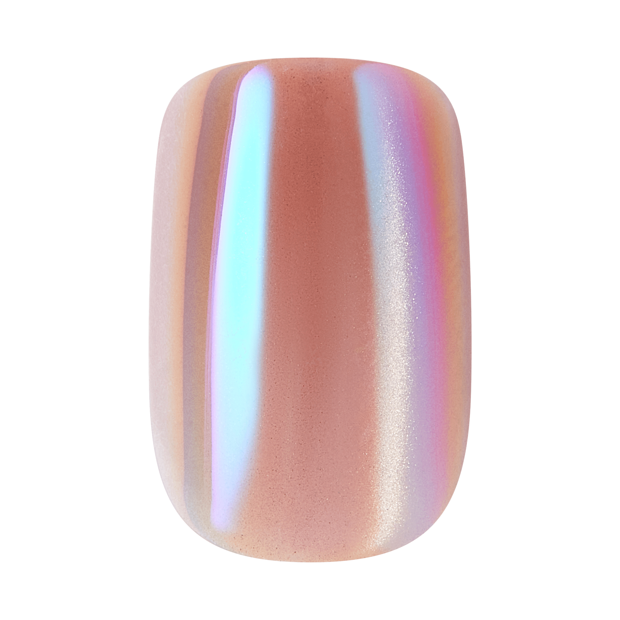 Holographic nude nail polish swatch with iridescent shimmer finish