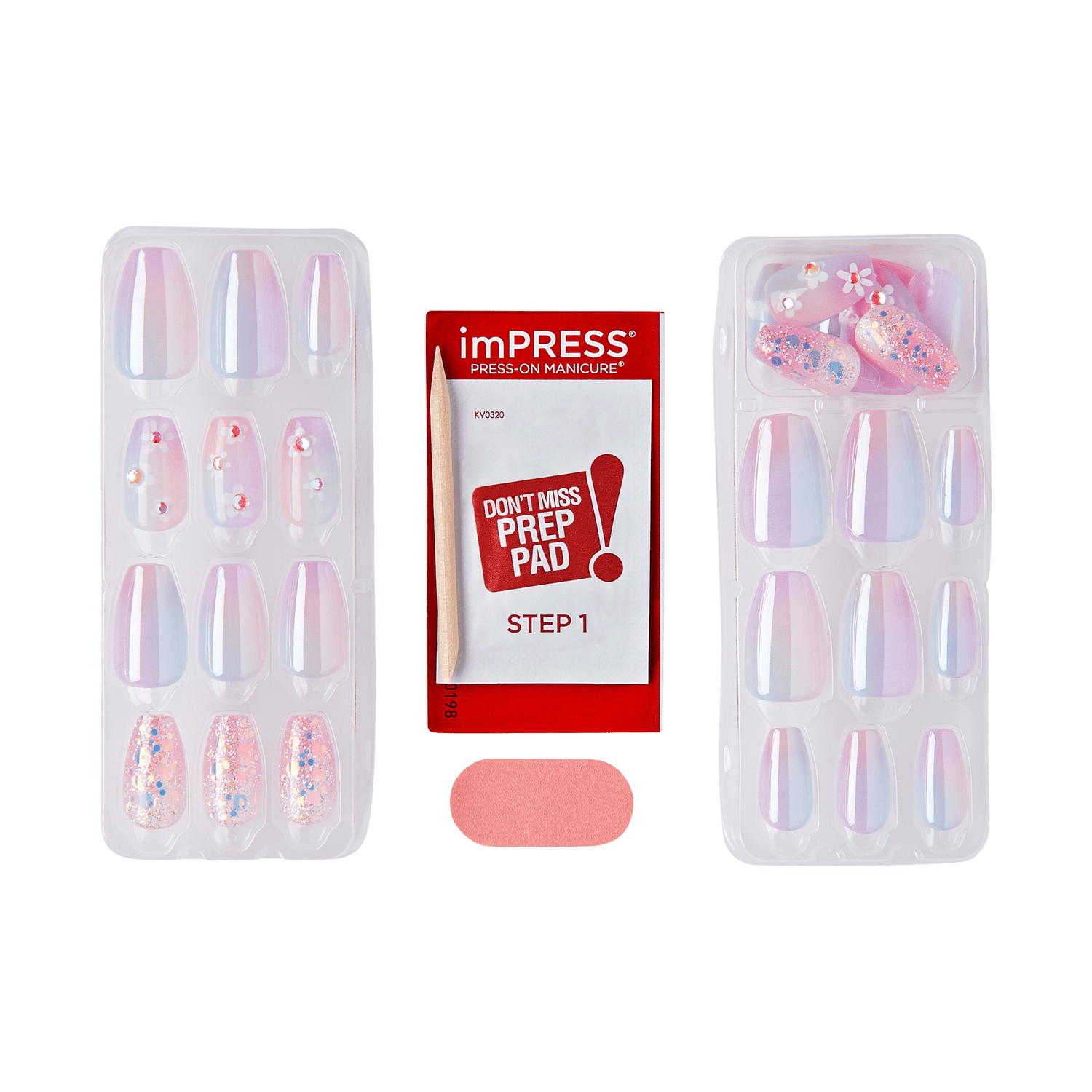 imPRESS Press-On Manicure nail sets with prep pad, pink and purple designs