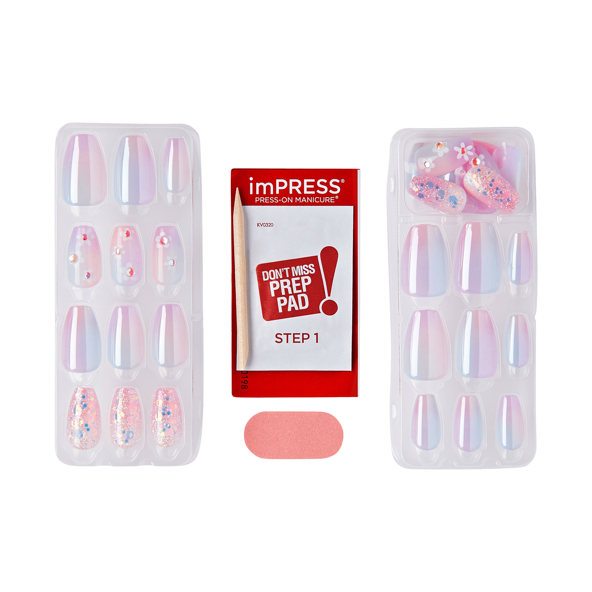 imPRESS Press-On Manicure nail sets with prep pad, pink and purple designs