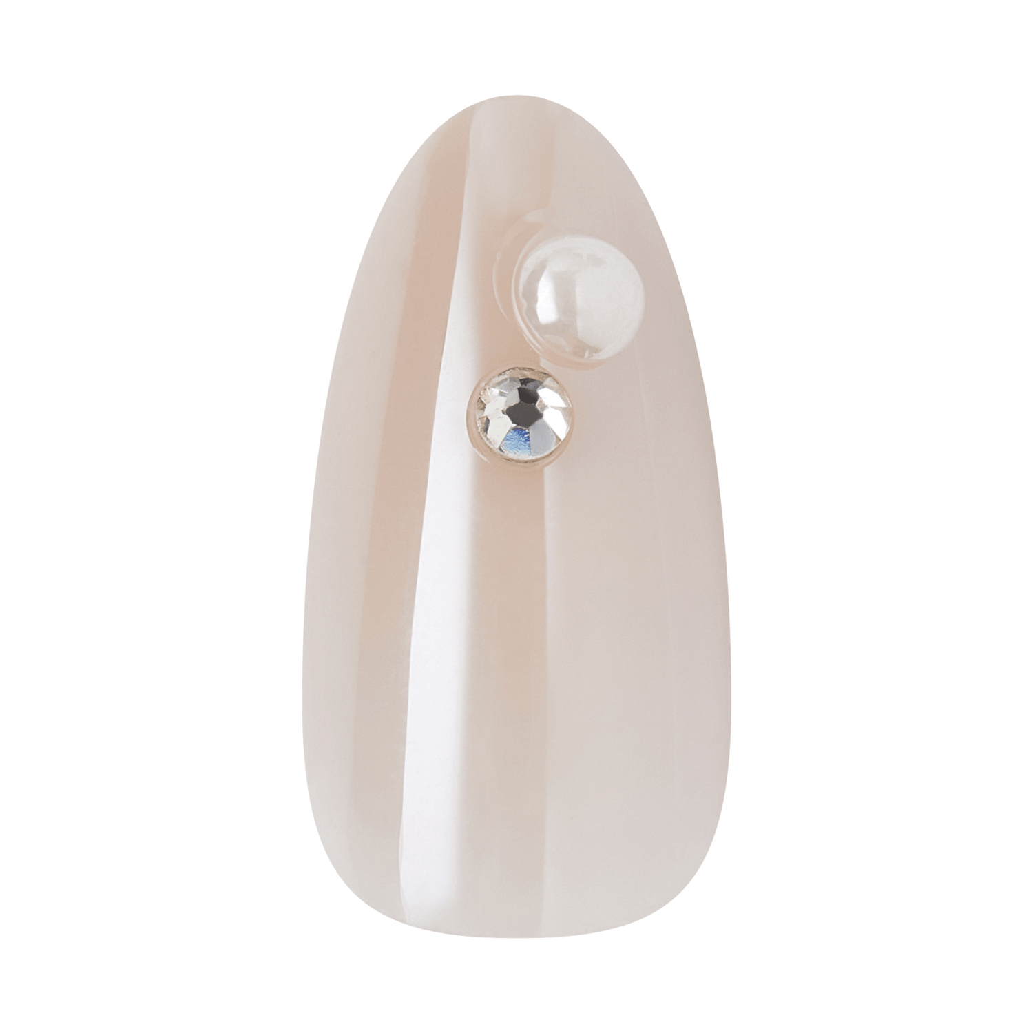 Beige teardrop-shaped device with clear dome and reflective crystal accent button