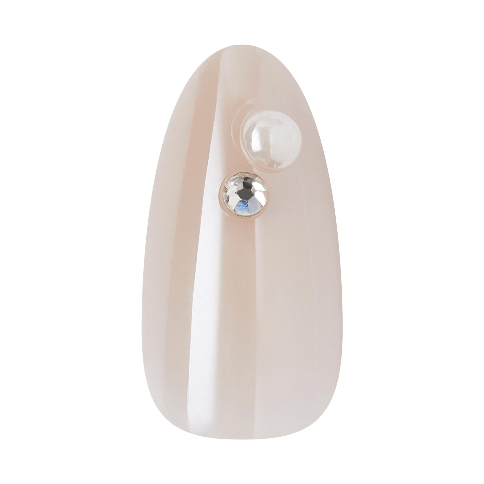 Beige teardrop-shaped device with clear dome and reflective crystal accent button