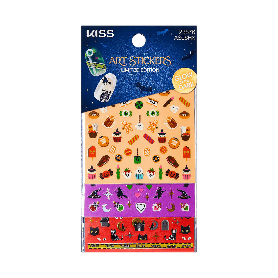 Kiss Glow-In-The-Dark Halloween Press On Fake Nail Art Stickers - Mischief | 3 Sheets, Multicolor