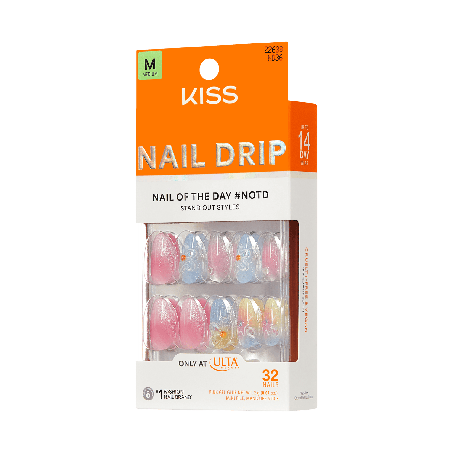 KISS Nail Drip press-on nails, Nail of the Day collection, 32 nails, Medium size.