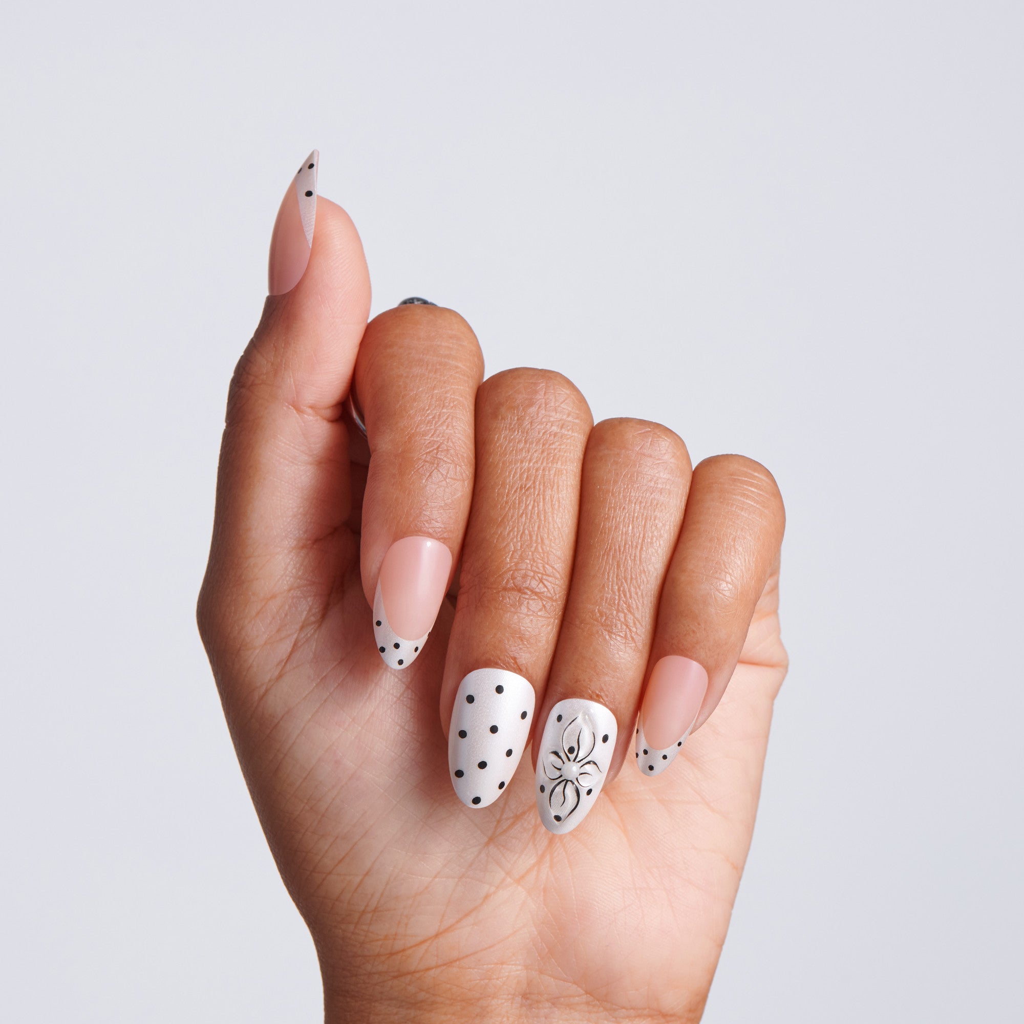 Kiss Glam Jeweled Press On Fake Glue Nails - Mood Pop | 3D &amp; Jeweled French Design, Black &amp; White, Medium, Almond