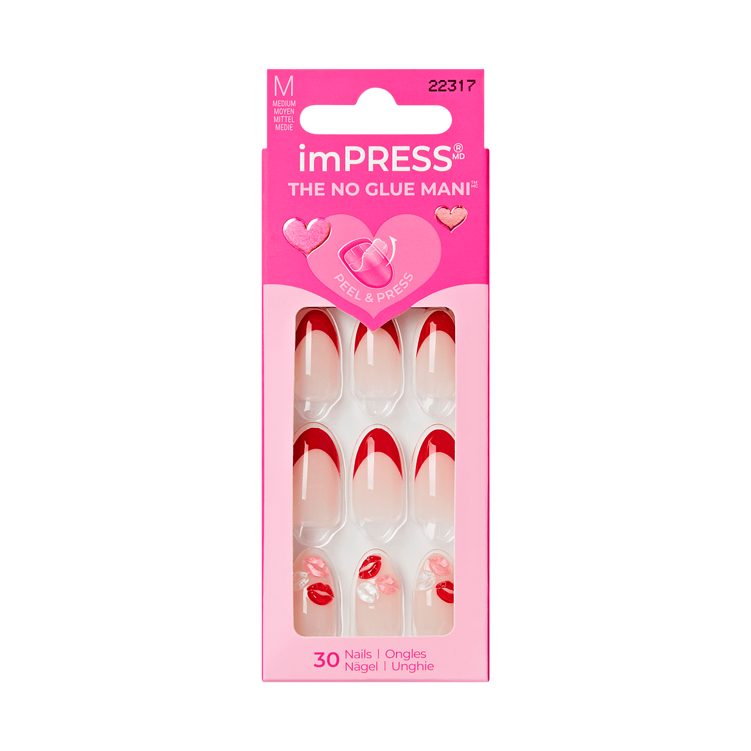 imPRESS press-on nails, Medium size, red and nude design with lip details
