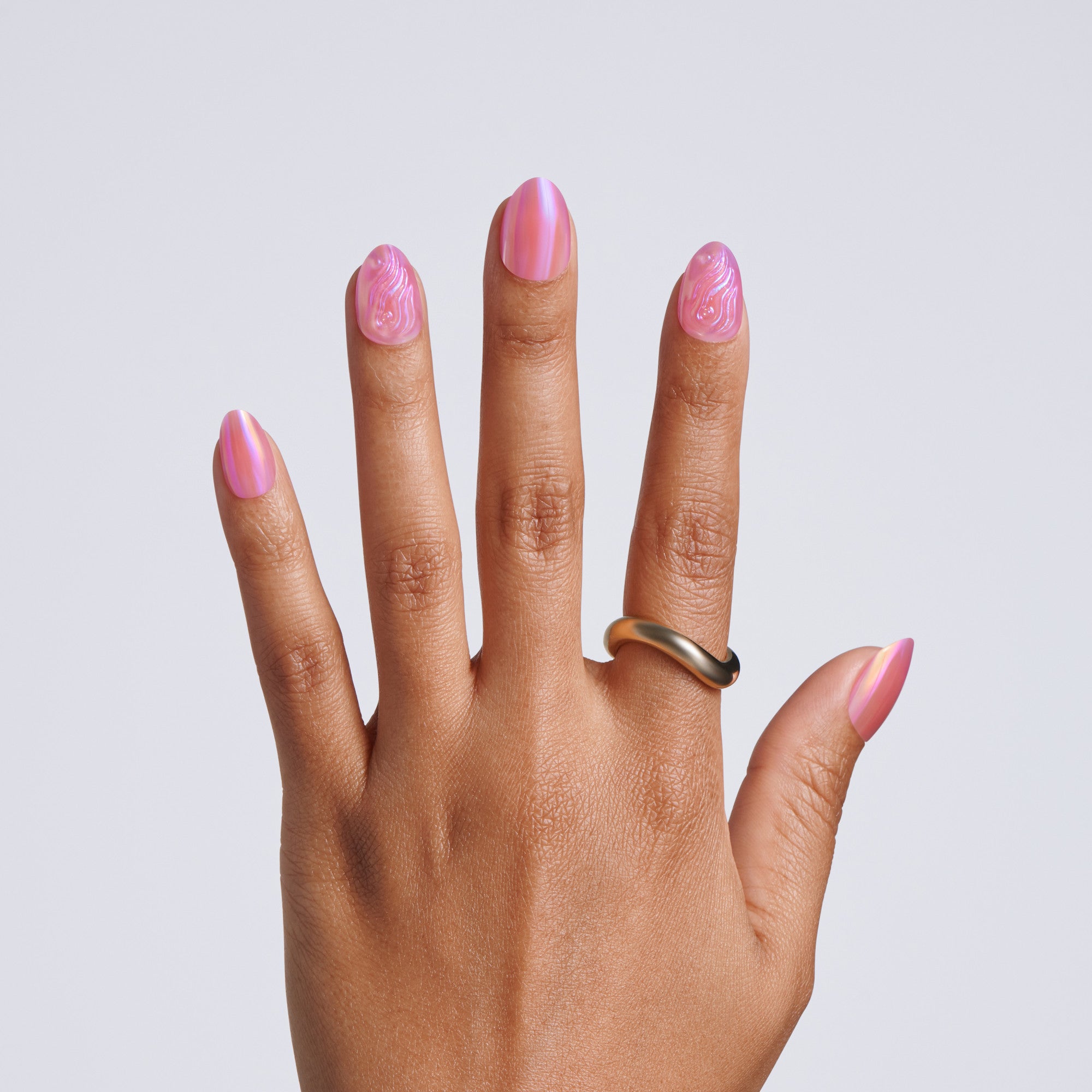Kiss Glam Jeweled Press On Fake Glue Nails - Starry Chiffon | 3D &amp; Jeweled Design, Pink, Short, Almond