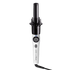 The image shows a hair styling tool, specifically a curling iron. The curling iron has a white handle with a digital display and control buttons. The barrel of the curling iron is black and features a unique design with several prongs or guides around it, likely to help with the curling process. The device is branded with the name "KISS Instawave" on the handle. The curling iron is connected to a power cord, indicating it is an electric device.
