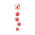 Set of five square-shaped press-on pedicure nails in shades of coral red; one nail features a terrazzo pattern with red, pink, and blue accents.