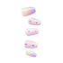 Set of five press-on nails in pastel colors featuring two designs: a soft iridescent gradient and a speckled pattern with pink, purple, and orange accents.