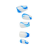 Set of five press-on nails featuring a white base with blue swirling waves and silver glitter accents in various sizes and shapes.