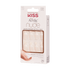 KISS Salon Acrylic French Nude press-on nails package in soft beige tones, showing 28 natural-looking nails with Flexi-Fit technology and 7-day wear claim.