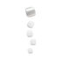 Five press-on pedicure nails arranged vertically, four in solid white and the largest one at the top in white with silver glitter.