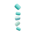 Five press-on nails in shades of teal blue, including solid teal, holographic, and glitter finishes, shown on a transparent background.