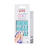 KISS Salon Color toe nails in vibrant turquoise blue with packaging displaying 24 glue-on nails, promising smudge-free, 7-day wear and salon-quality color.