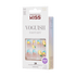 KISS Voguish Fantasy medium sculpted nails with blue striped tips and yellow lemon designs, 28 nails included with glue for 7-day wear.