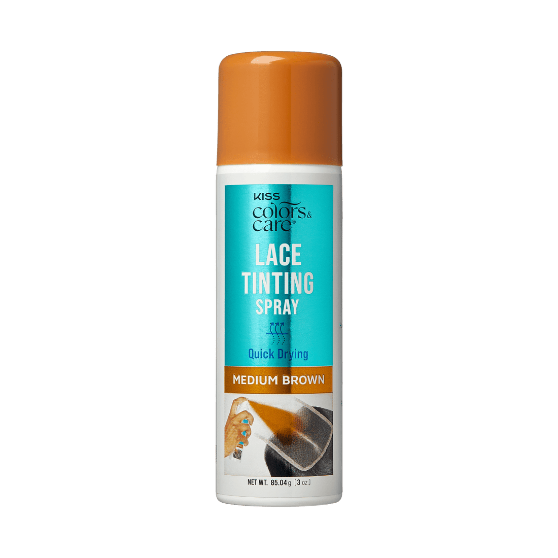White spray can with an orange cap labeled \
