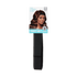 Black elastic hair band with hook and loop tape, 1 1/8 inches wide, packaged with a card featuring a woman wearing the band and text saying \
