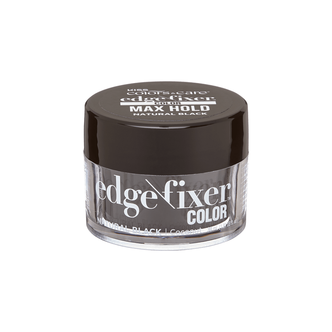 Small transparent jar with a dark brown lid, labeled \
