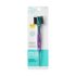 KISS Colors & Care Ombre Chrome 3-in-1 edge brush with teal and purple metallic handle, soft black bristles, comb, and metal pin tail, packaged with claims of 99.99% bacteria free and sterilized boar bristles for styling soft, sleek edges.