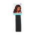 Black elastic hair band with packaging featuring a woman wearing the band. Text highlights \