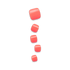 Set of five glossy coral pink press-on pedicure nail covers with rounded square shapes in descending sizes.