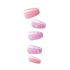 Set of five pink press-on nails with a glossy finish; three nails feature purple glitter tips and small rhinestone accents.