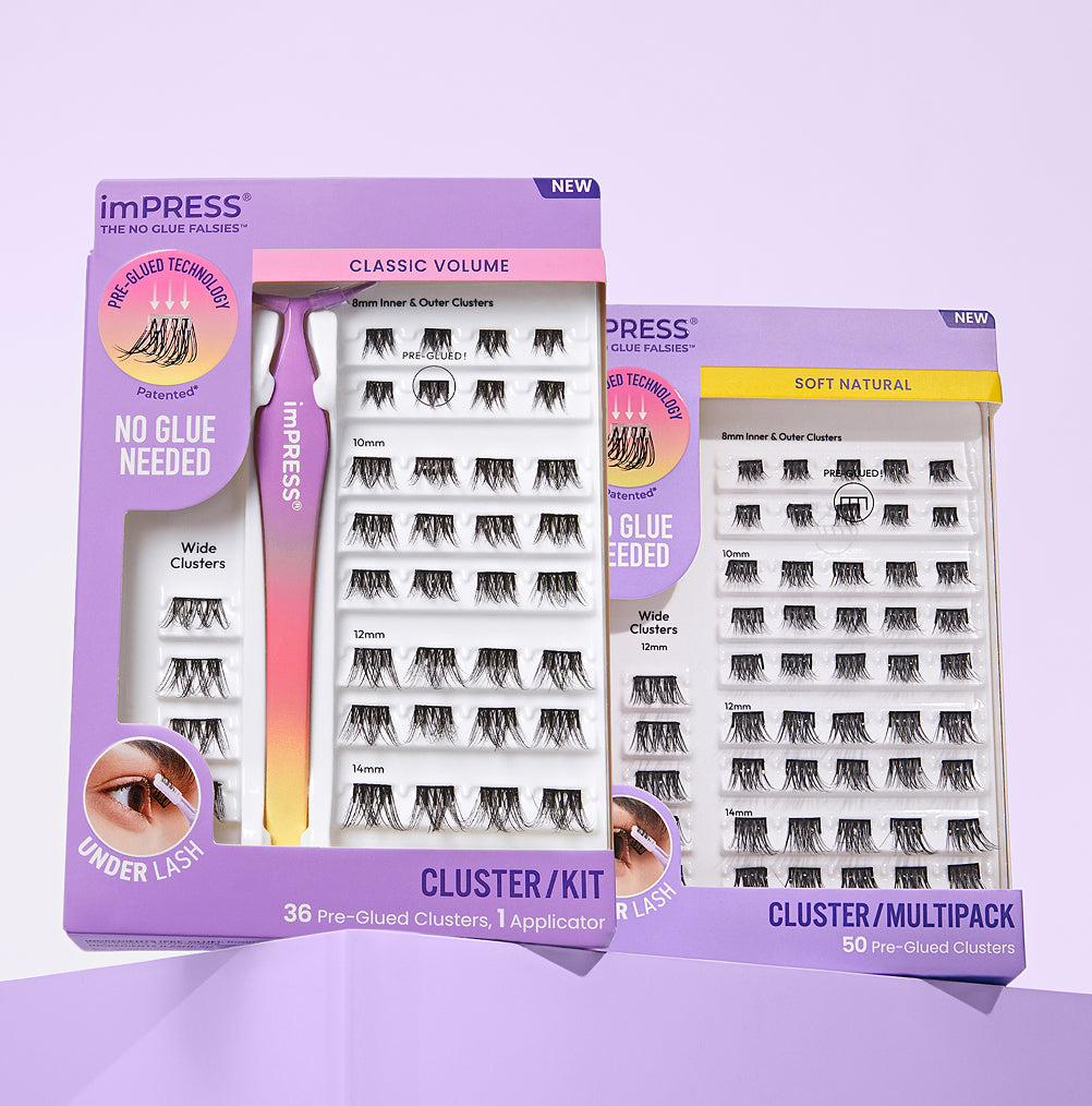 imPRESS false eyelash packaging on a light purple background