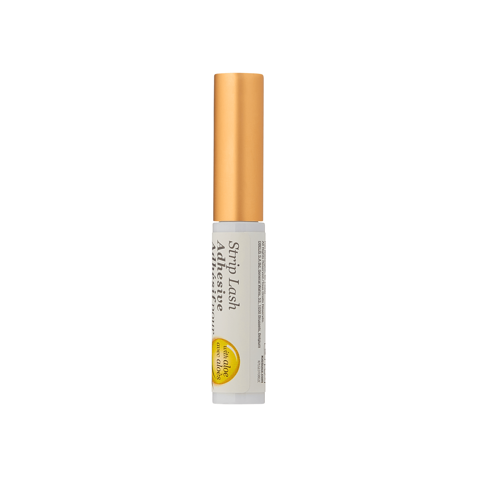 Strip lash adhesive tube with gold cap on a green background