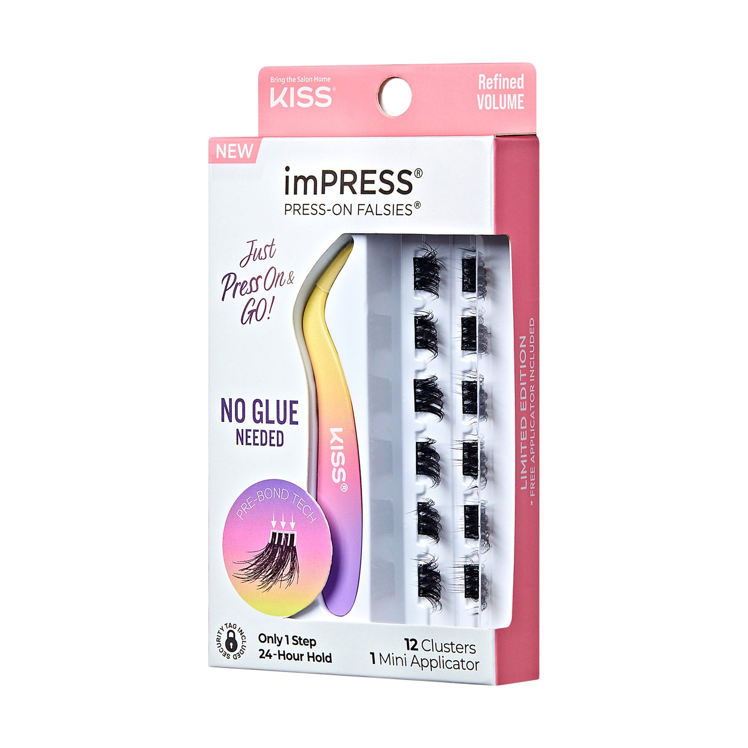 Impress Falsies Self Adhesive Eyelashes, 12 Lash Clusters + Applicator - Refined