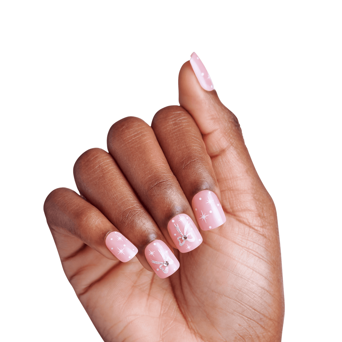 Impress Design Holiday No Glue Fake Press On Nails - Opulent Glow | 3D &amp; Jewel Design, Pink, Short, Squoval, Manicure