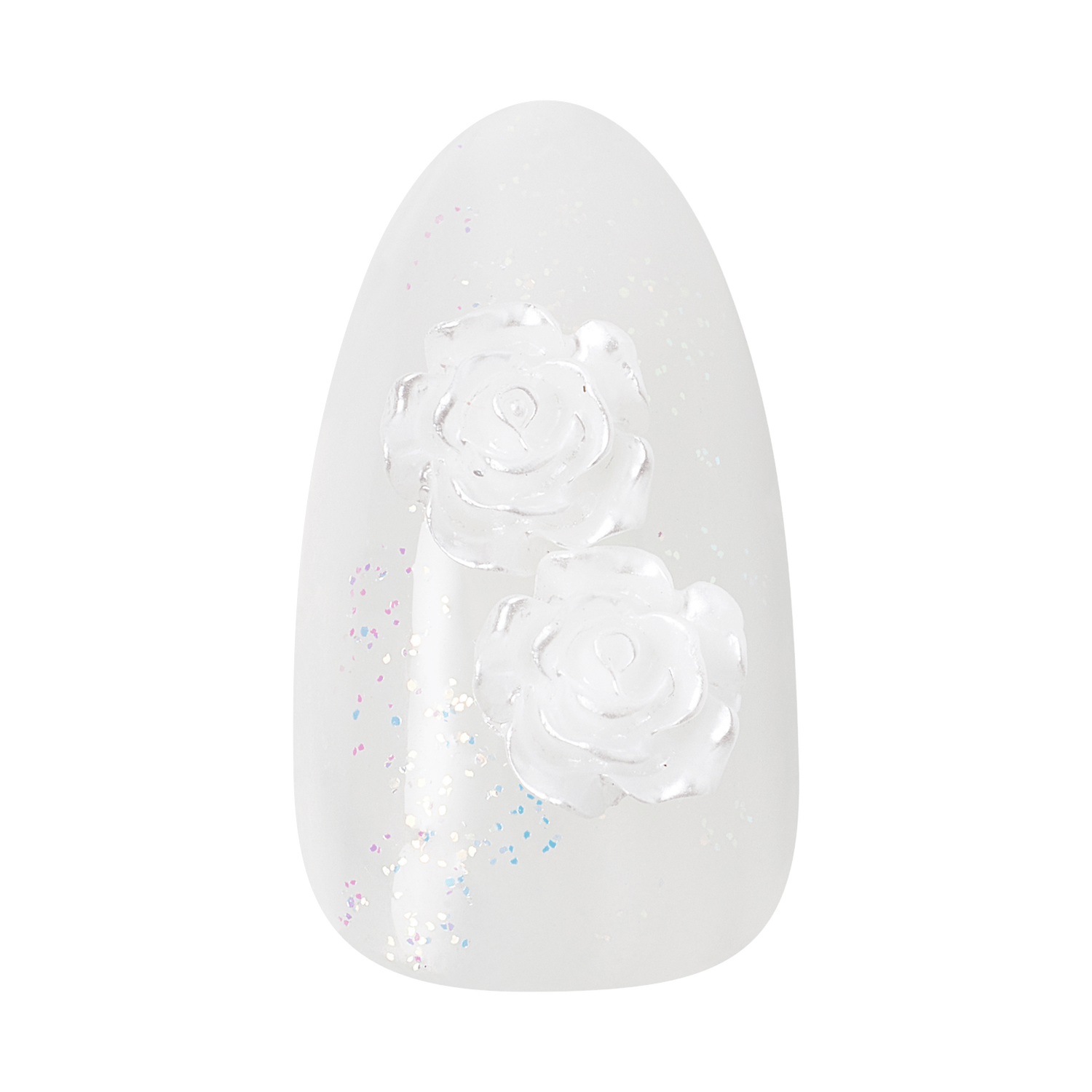 Kiss Glam Jeweled Press On Fake Glue Nails - Polaroid | 3D &amp; Jeweled Design, White, Medium, Almond