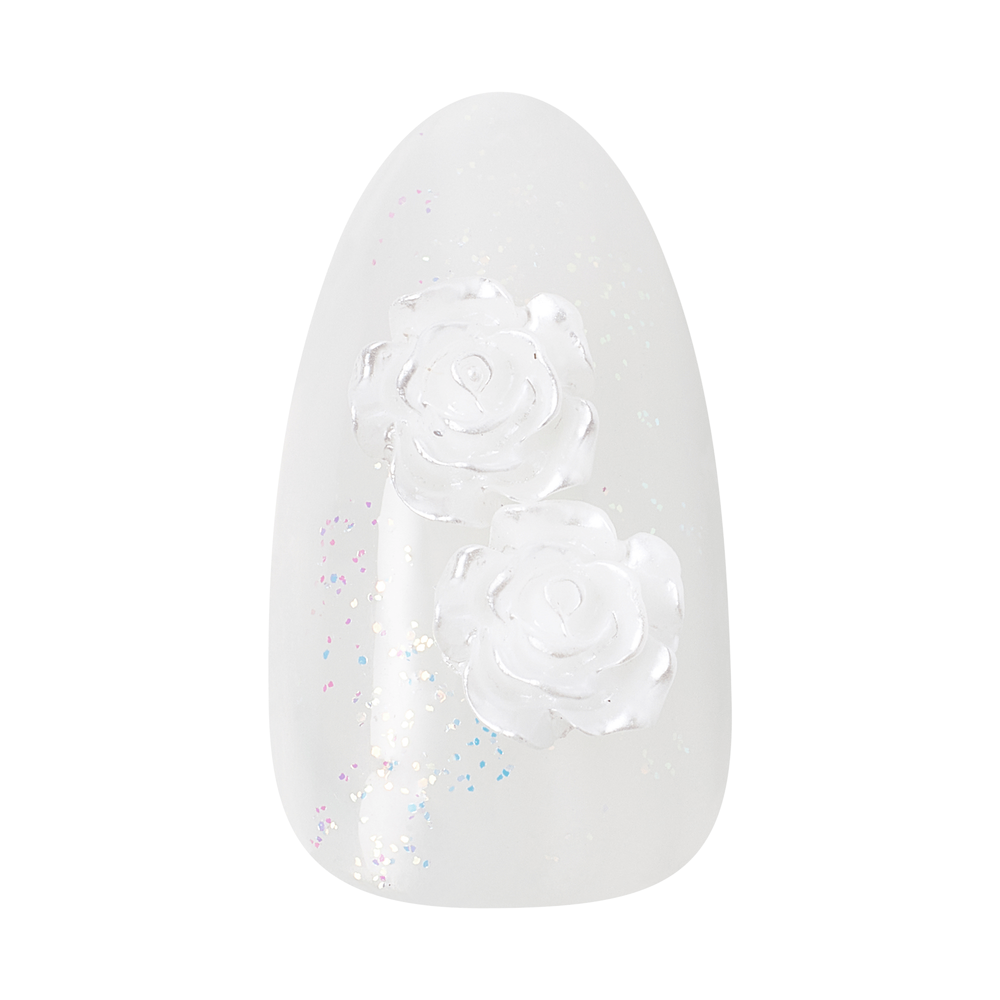 Kiss Glam Jeweled Press On Fake Glue Nails - Polaroid | 3D &amp; Jeweled Design, White, Medium, Almond
