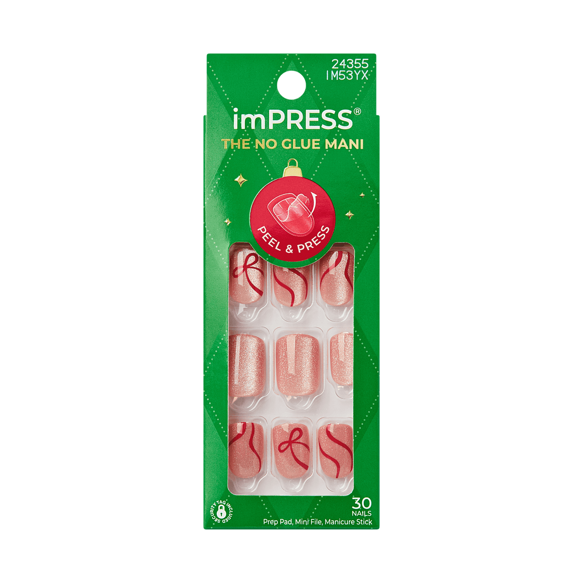 Impress Design Holiday No Glue Fake Press On Nails - Flare | Design, Gold, Short, Squoval, Manicure