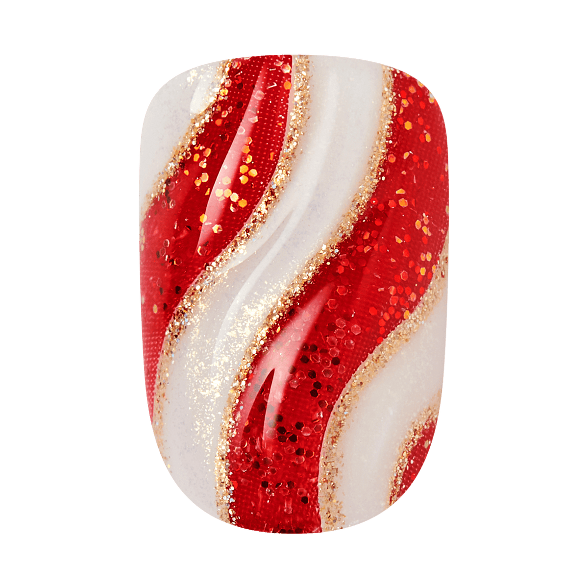 Impress Design Holiday No Glue Fake Press On Nails - Starlit | Design, Red &amp; White, Short, Squoval, Manicure