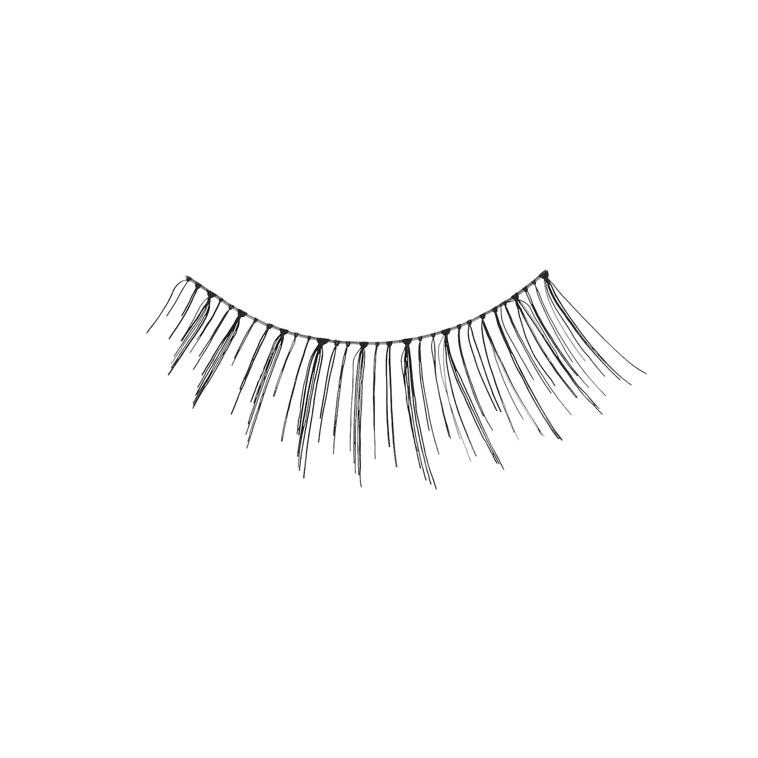 Black KISS Ever Ez Lash individual false eyelash strip with long, spaced-out fine strands, shown against a white background.