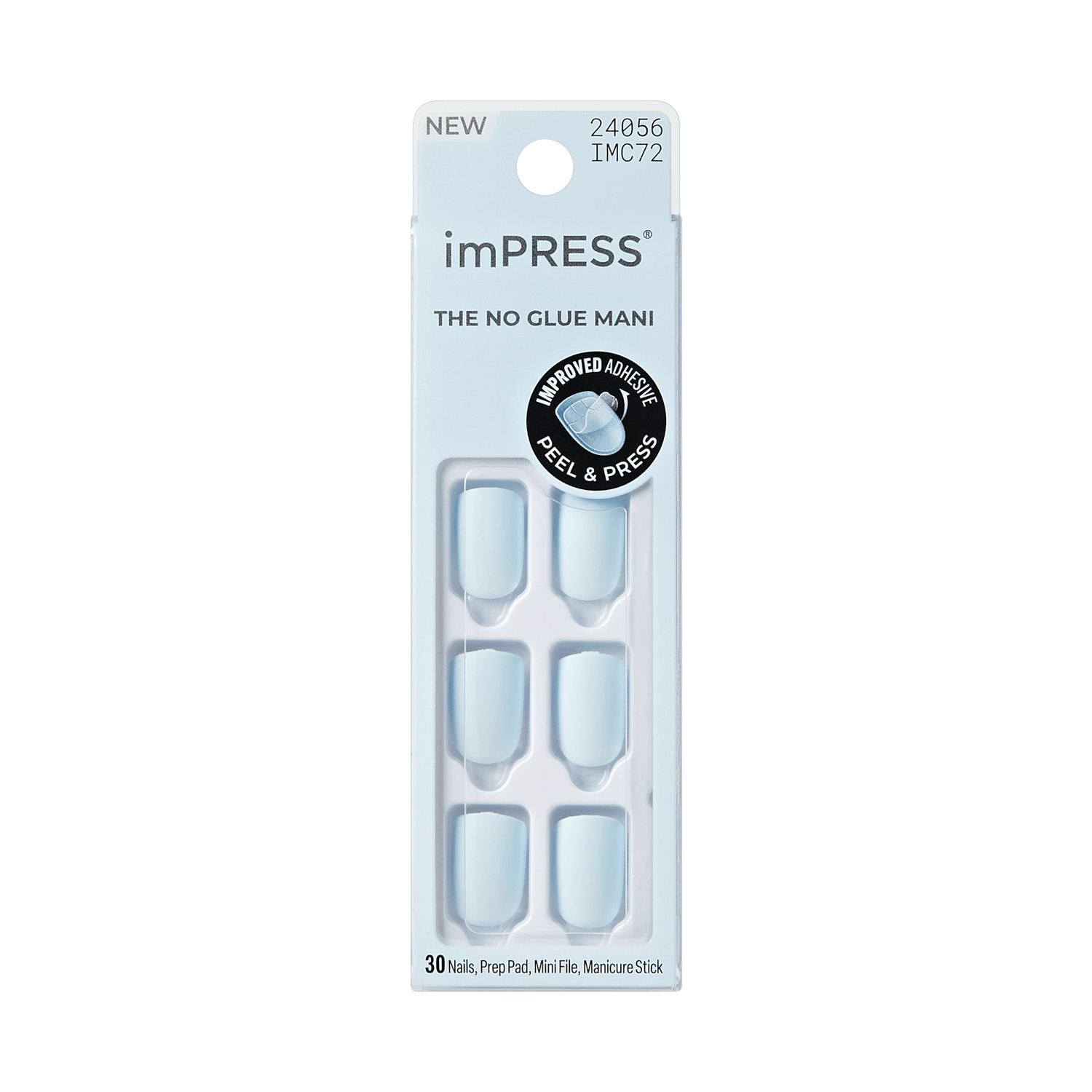 imPRESS press-on nails, 30 count, light blue, no glue needed