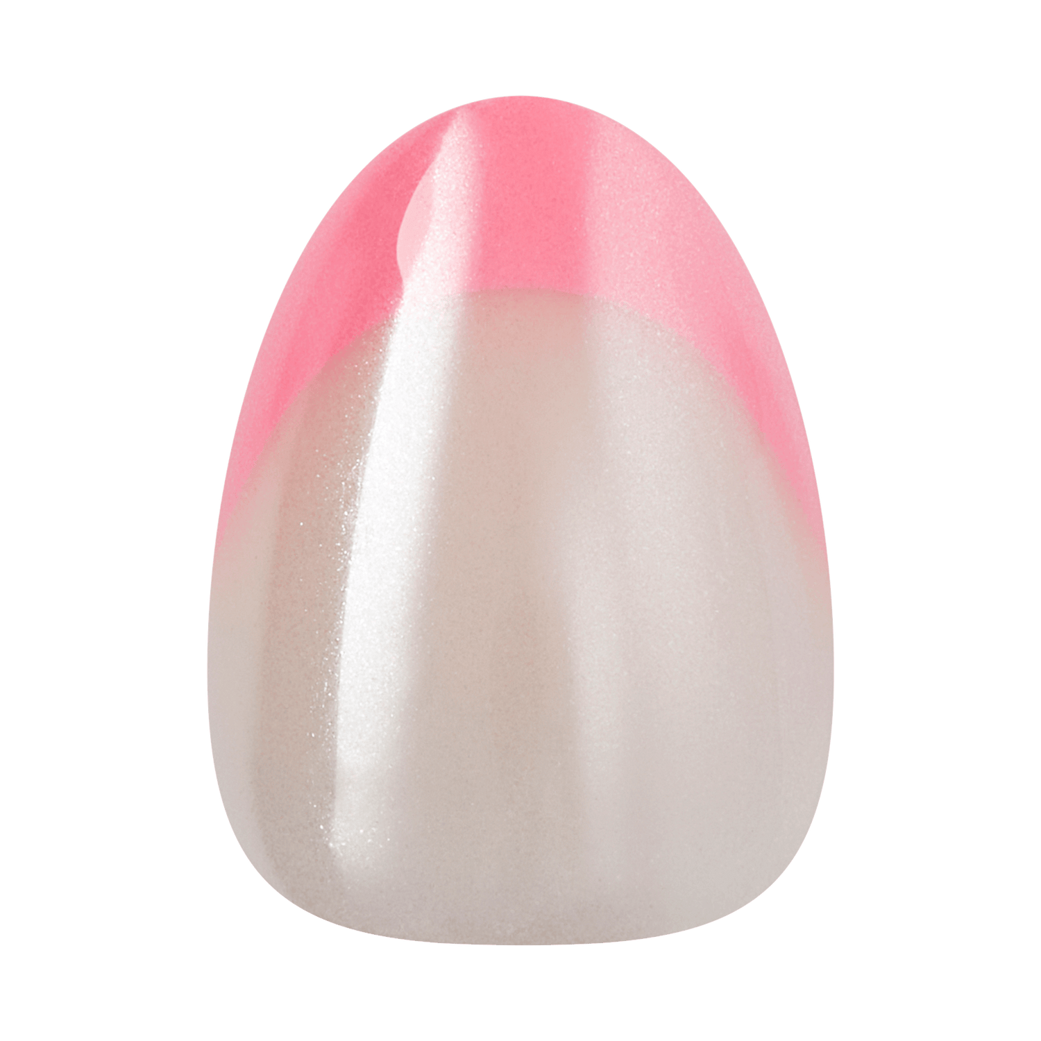 Pink and white ombré press-on nail with pearl finish and glossy shine.