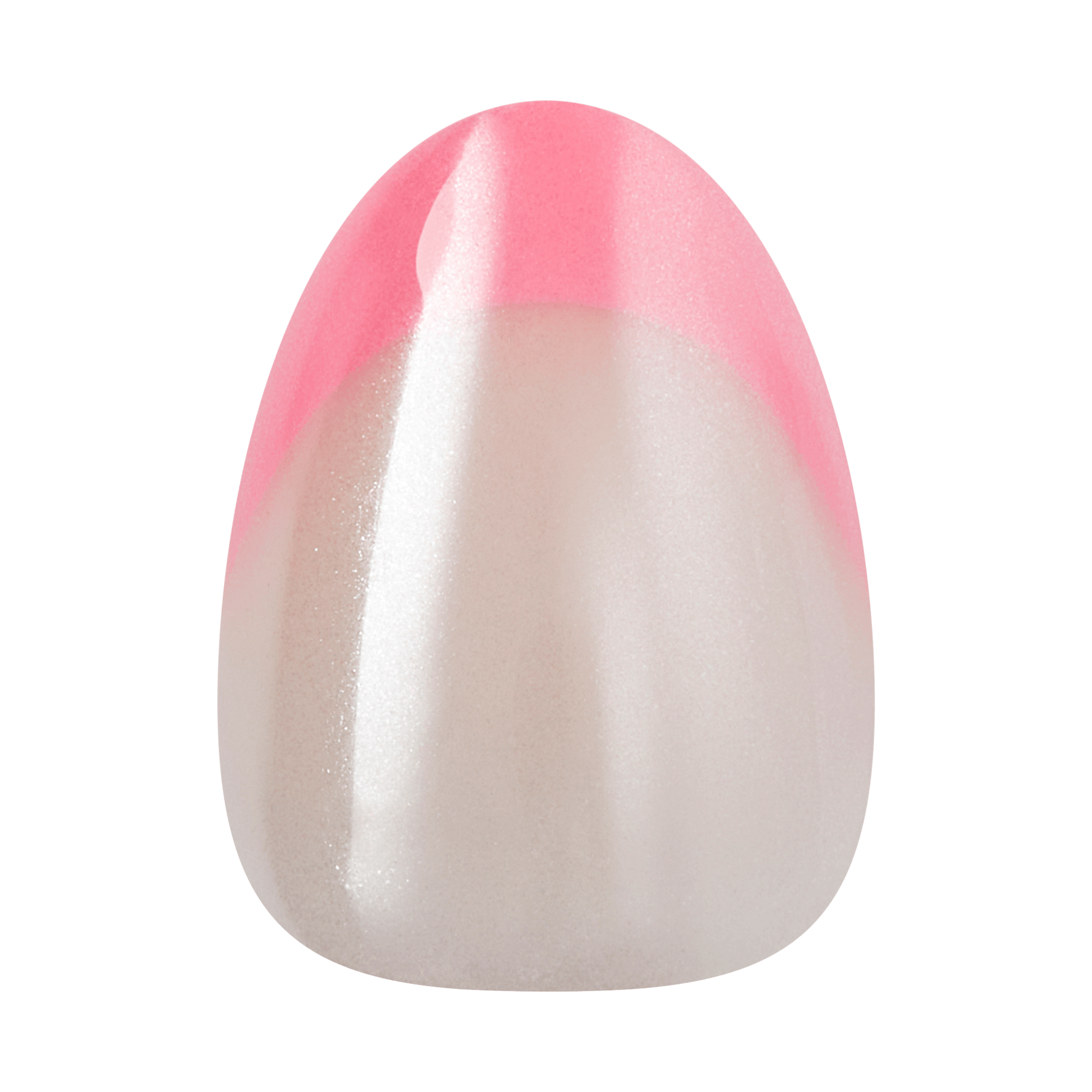 Pink and white ombré press-on nail with pearl finish and glossy shine.