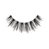 The image shows a single strip of false eyelashes. The eyelashes are black and have a voluminous, wispy appearance with varying lengths, creating a natural yet dramatic look. The strip is curved to fit the natural shape of the eyelid. The lashes are densely packed, giving them a full and fluttery effect.