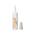 The image features a small, white bottle of adhesive labeled "KISS SUPERSTICK." The bottle has a pointed applicator tip and is designed for precision application. The label includes the brand name "KISS" and the product name "SUPERSTICK," along with a description indicating it is a clear adhesive. The cap is removed, revealing the applicator. The overall design is sleek and minimalistic, emphasizing functionality.