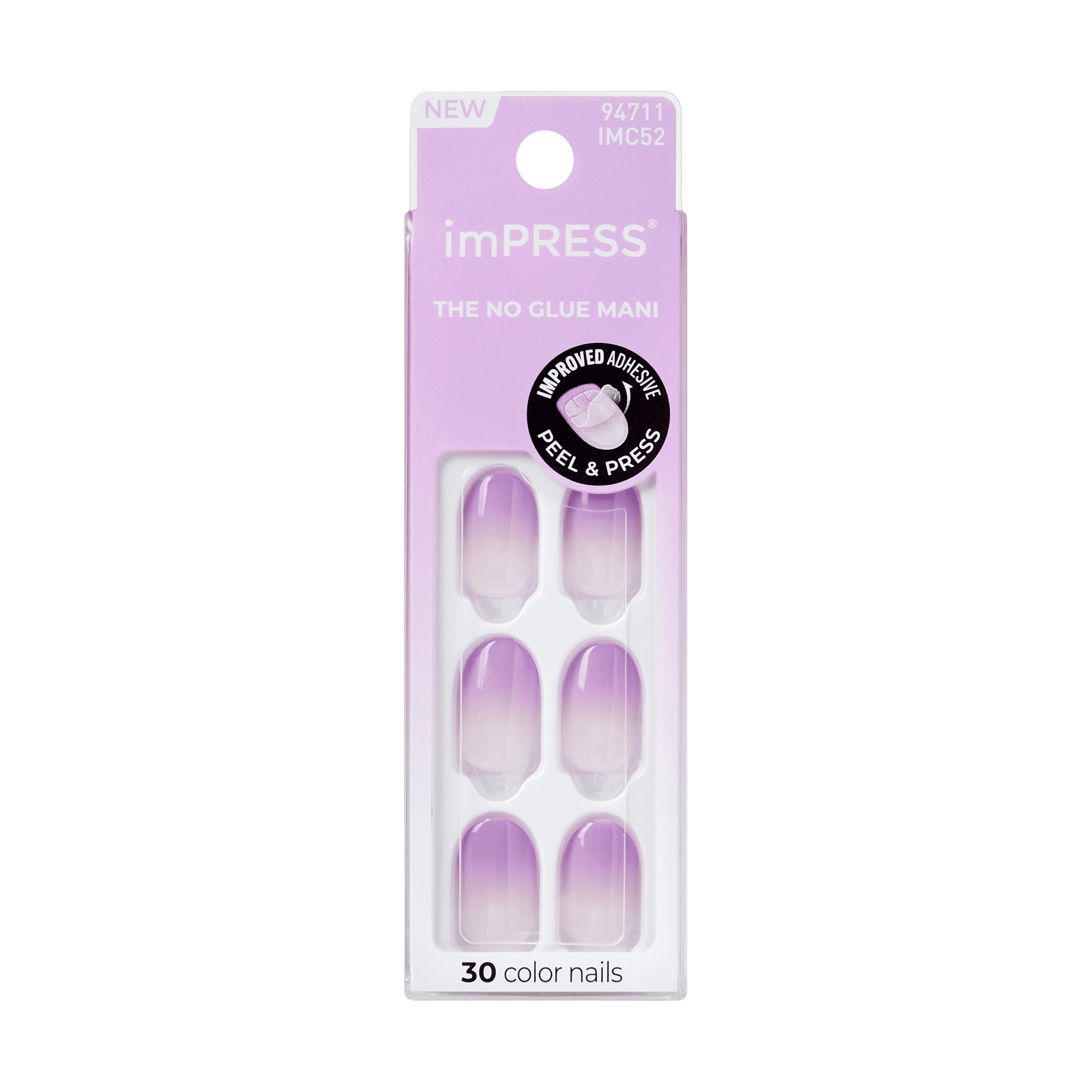imPRESS The No Glue Mani press-on nails in purple ombre, 30 count pack