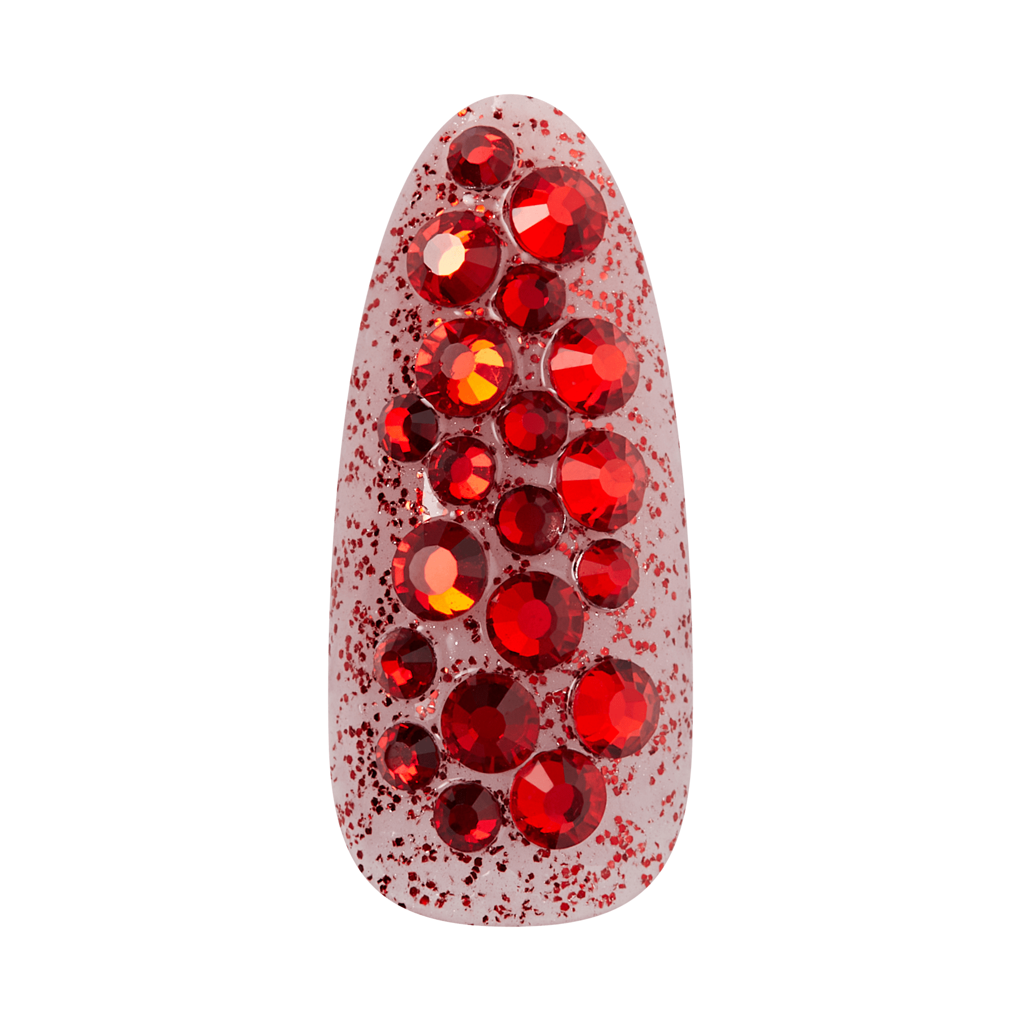 Red glitter nail polish bottle with rhinestone embellishments